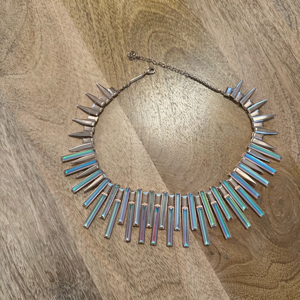 Kendra Scott KAPLAN Gold Necklace w/ Metallic Spikes Iridescent Glass $295
